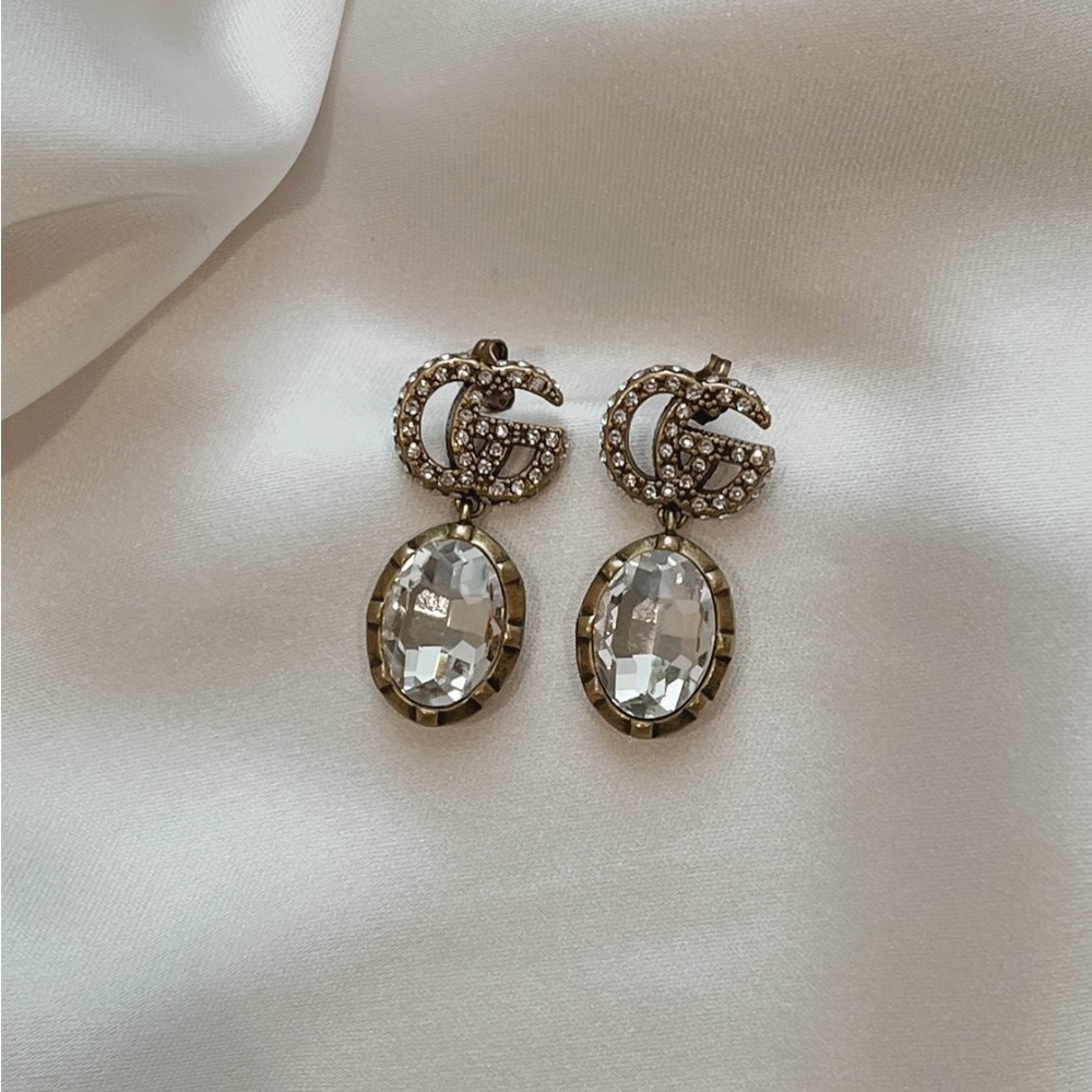 Vintage gold crystal drop earrings - Picture 2 of 2